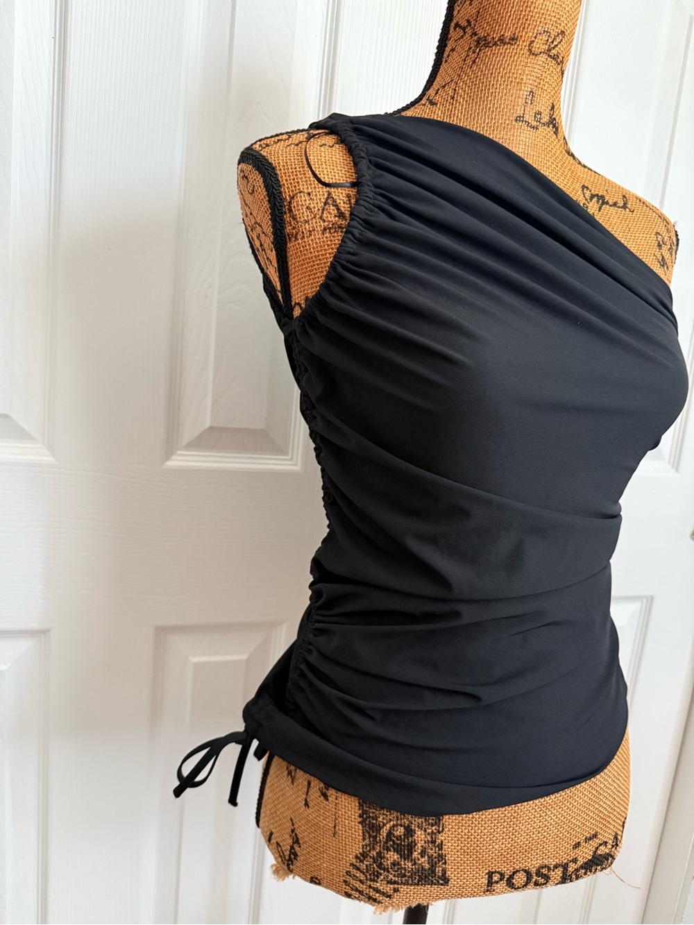 Zara Black One-Shoulder Ruched Side-Tie Tank Top